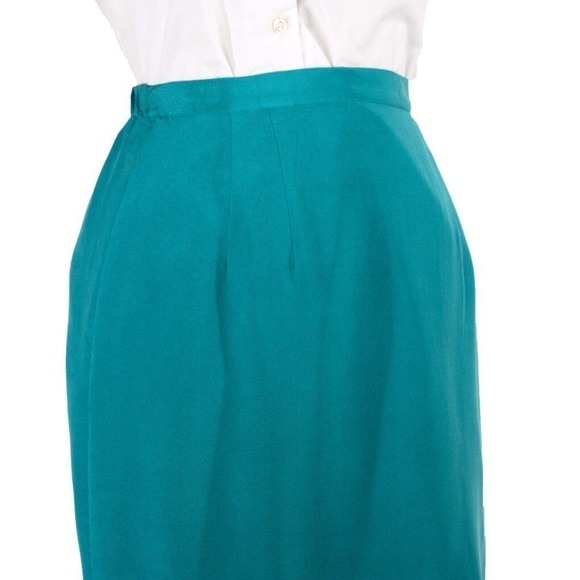 Vintage Green Silk Pencil Skirt, Fully Lined, Elastic Waist 30-34" ML - Hey Viv - Picture 6 of 7